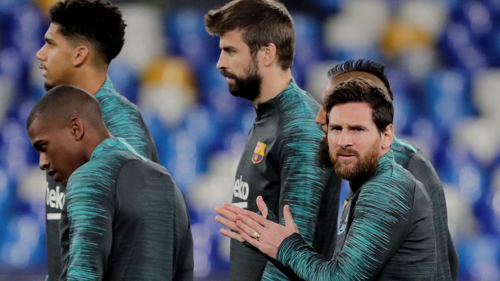 Messi y Piqué, en un entrenamiento del Barcelona.