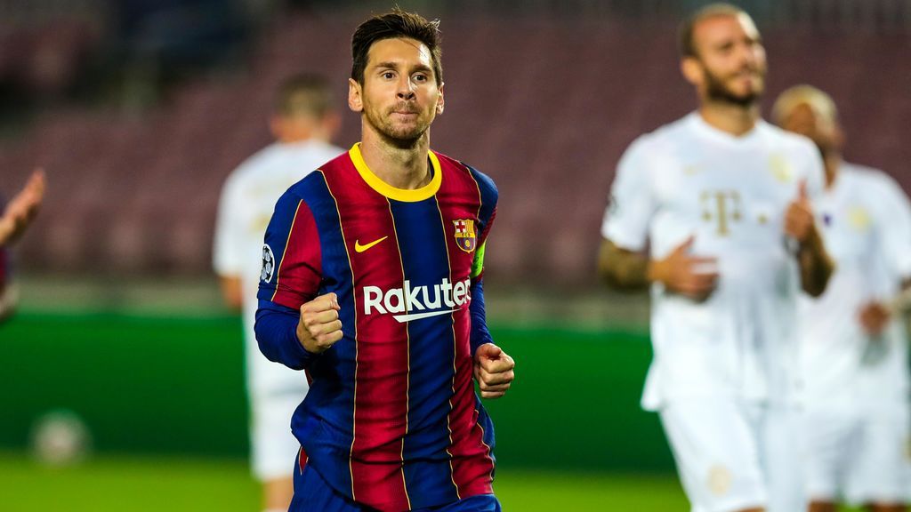 Messi celebra su gol de penalti ante el Ferencvaros.