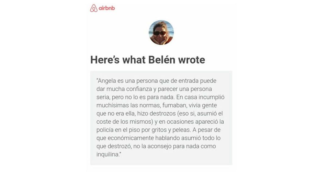 Comentario de la casera de Ángela Dobrowolski en AirBnb