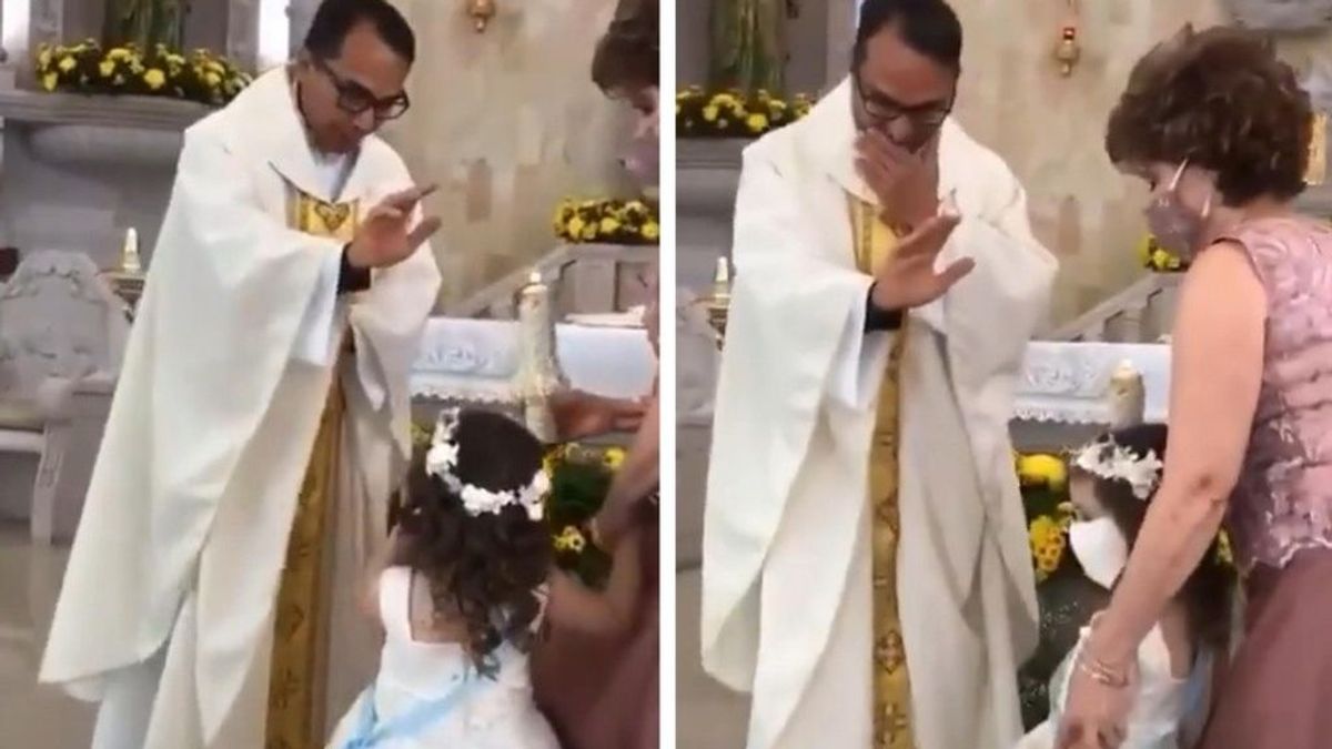 Bendición viral en misa: risas ante la reacción de una niña durante su Primera Comunión