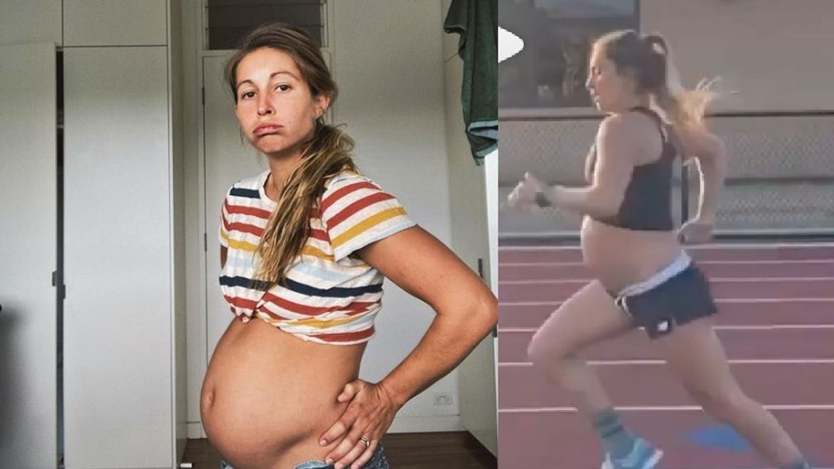 Una mujer embarazada corre un kilómetro y medio en 5:25 minutos embarazada de 9 meses