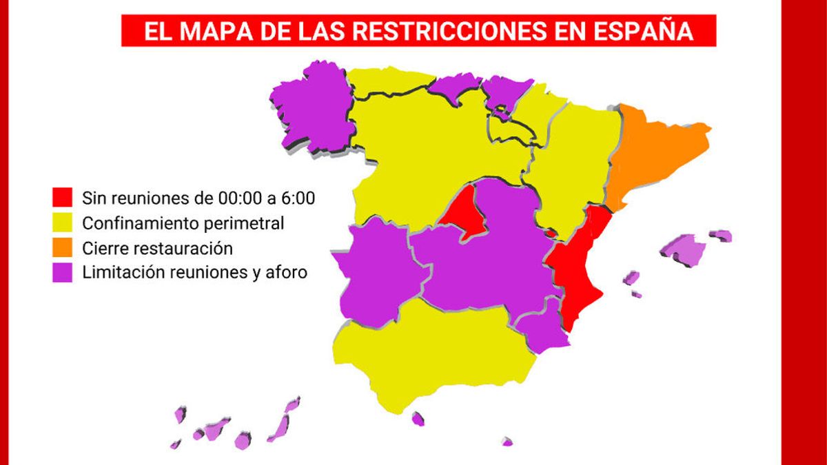 Desde toques de queda hasta cierres perimetrales: así está el mapa de las restricciones por el coronavirus en España