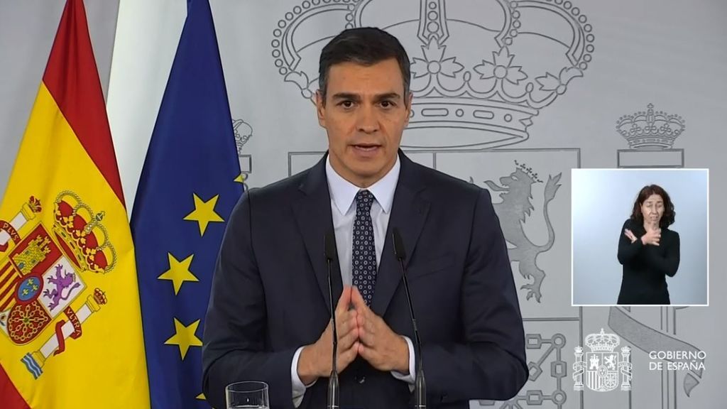 Pedro Sánchez compareciendo en el Palacio de la Moncloa