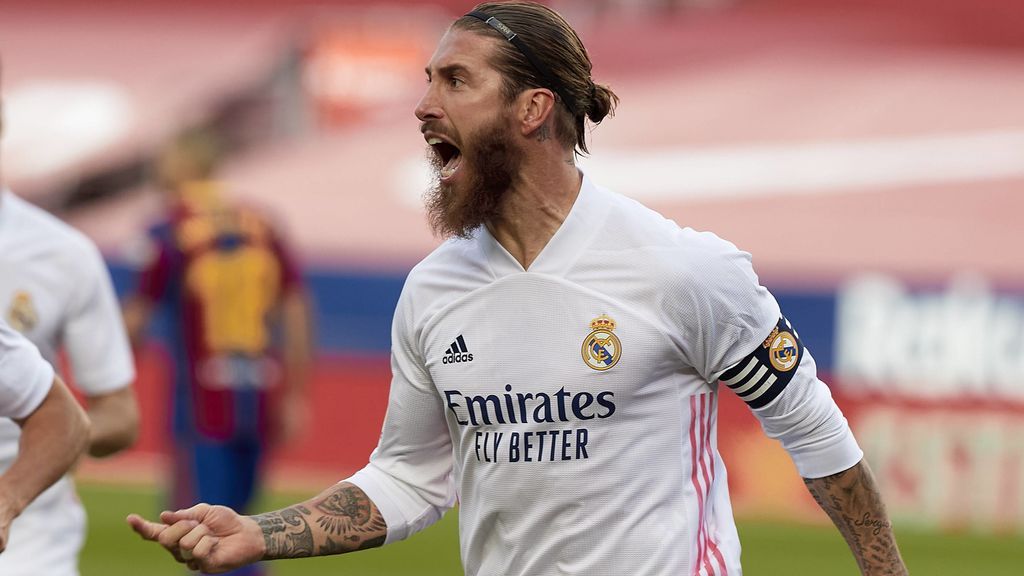 Sergio Ramos celebra su gol de penalti en el Camp Nou. Sergio Ramos celebra su gol de penalti en el Camp Nou.