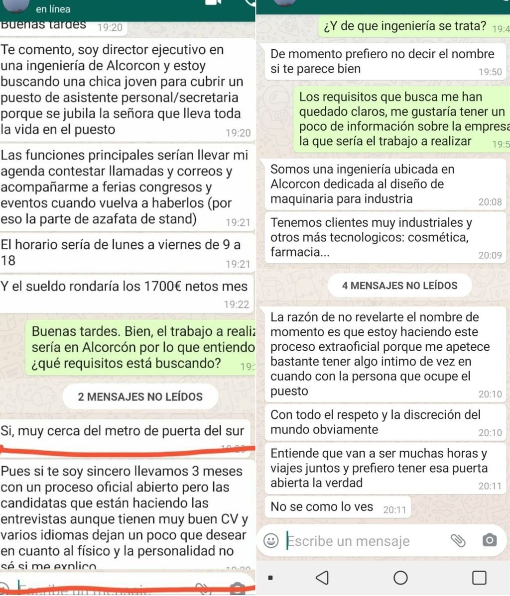 La conversación que ha destapado una oferta denigrante