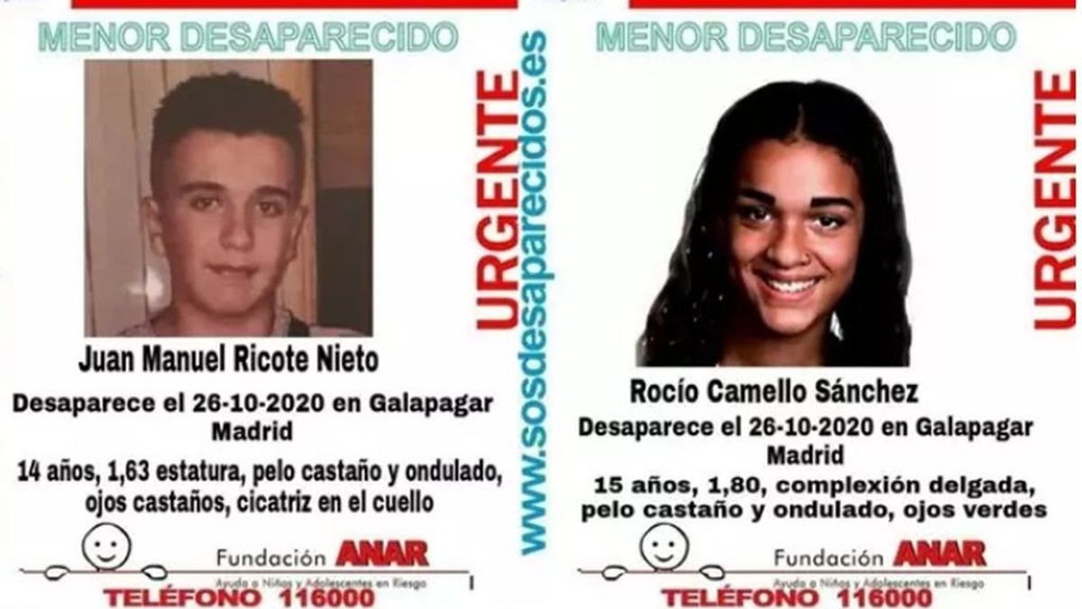 Buscan a dos menores desaparecidos desde el lunes en Galapagar: Juan Manuel y Rocío, de 14 y 15 años