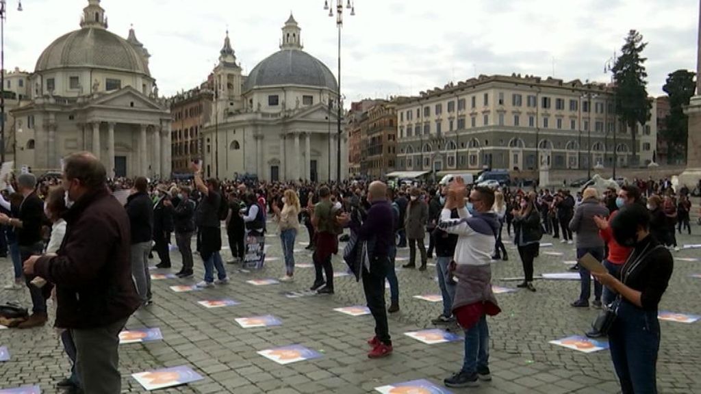 Lunes de protestas en Roma antes de conocer la nueva hora del toque de queda
