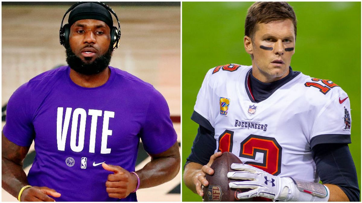 LeBron James, con los Lakers, y Tom Brady, con los Buccaneers. LeBron James, con los Lakers, y Tom Brady, con los Buccaneers.