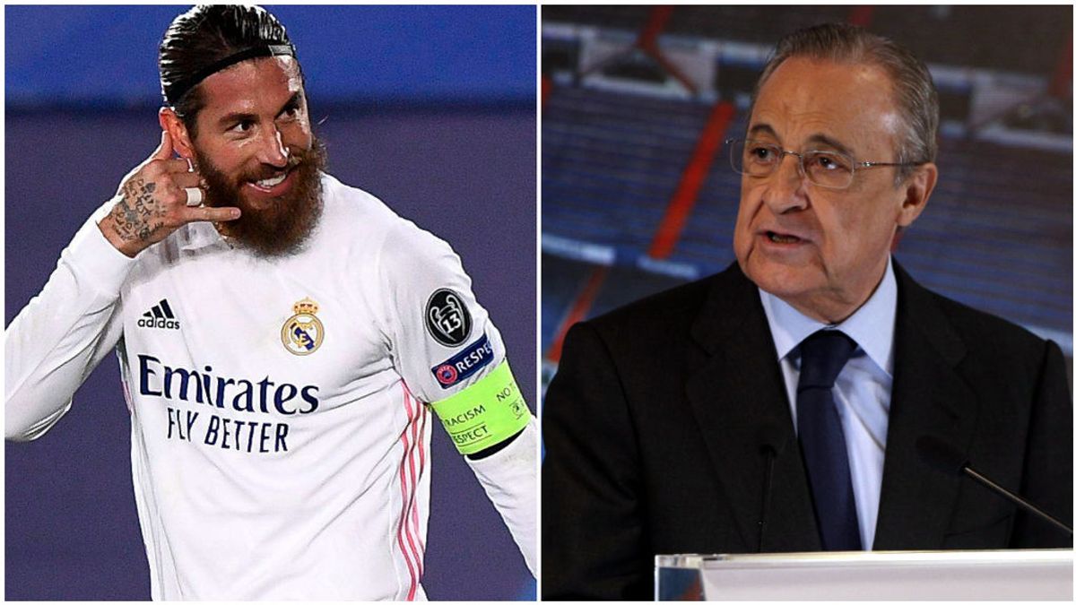 Sergio Ramos, tras marcar al Inter en Champions, y Florentino Pérez. Sergio Ramos, tras marcar al Inter en Champions, y Florentino Pérez.
