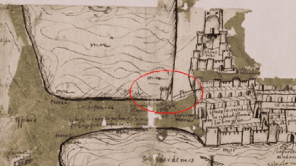 La Torre Circular, señalada en rojo, y el resto de defensas al norte de Gibraltar