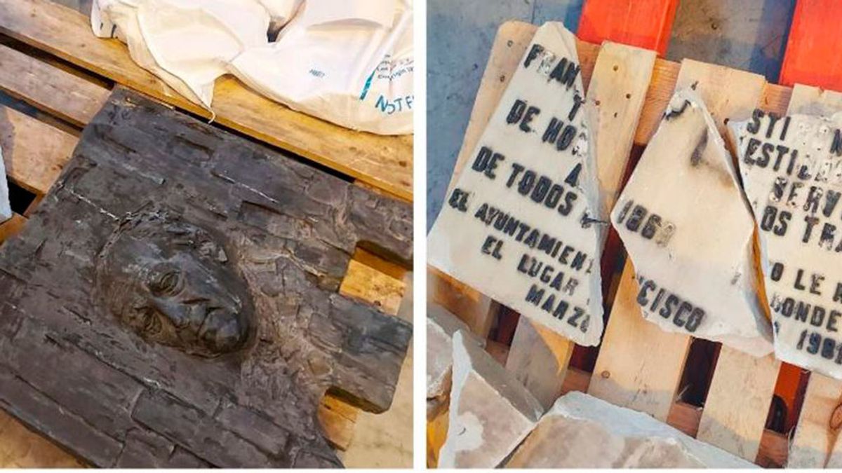 La placa de Largo Caballero, en bolsas para escombros en un almacén del Ayuntamiento de Madrid