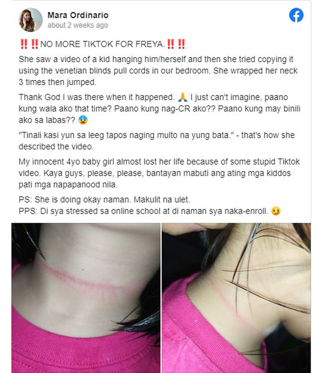 Una madre cuenta en Facebook cómo salvó la vida de su hija por un vídeo de TikTok