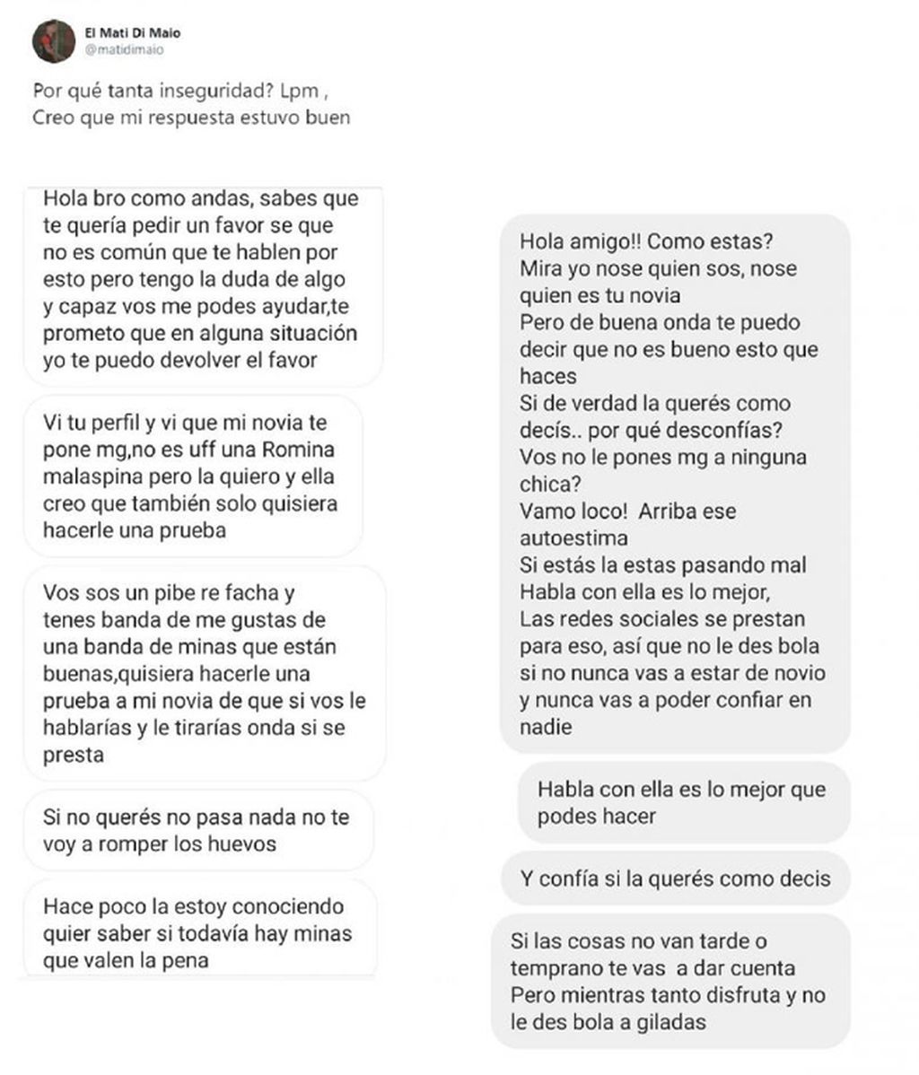 La conversación del hincha con Matías Di Maio.