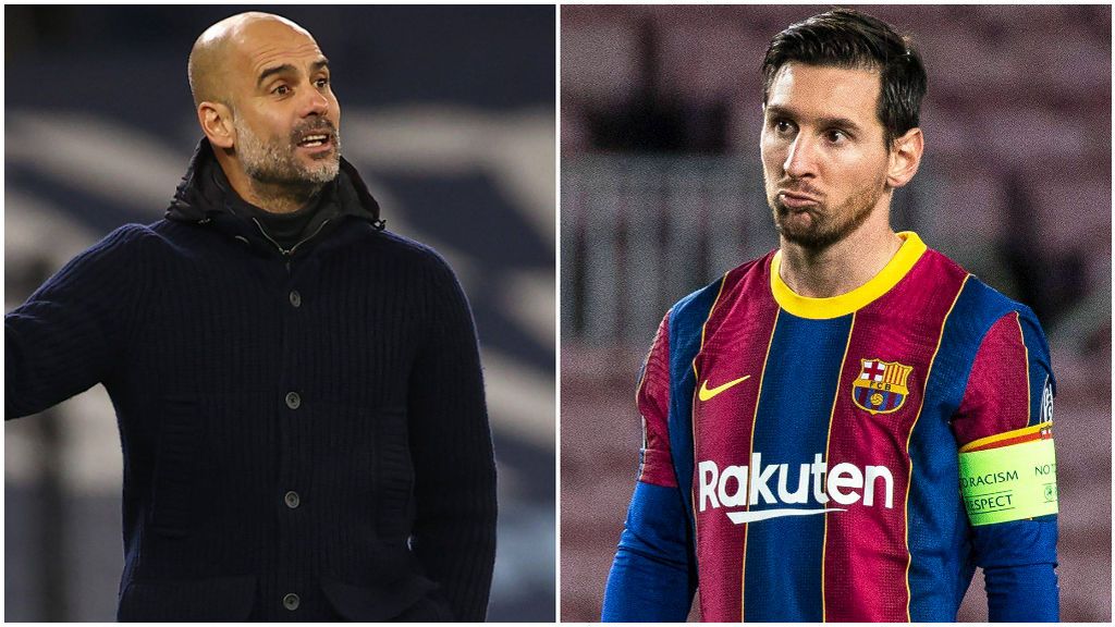 Pep Guardiola, en el banquillo del City, y Leo Messi, en un partido con el Barcelona. Pep Guardiola, en el banquillo del City, y Leo Messi, en un partido con el Barcelona.