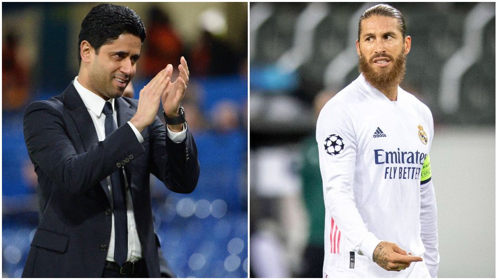 Al Khelaifi, jeque del PSG, y Sergio Ramos, en un partido con el Madrid.