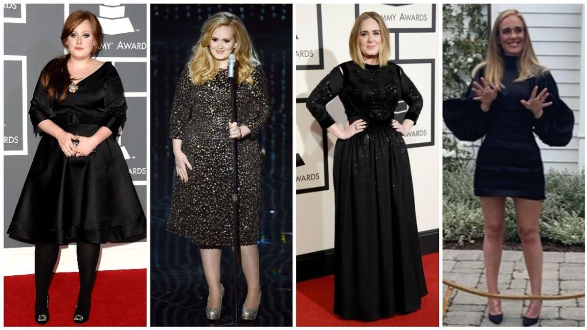 Adele es una persona nueva: la evolución en sus tradicionales vestidos negros tras perder 70 kilos.