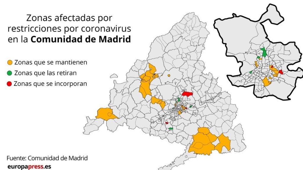 Estas son las nuevas zonas con restricciones por coronavirus en la Comunidad de Madrid Estas son las nuevas zonas con restricciones por coronavirus en la Comunidad de Madrid