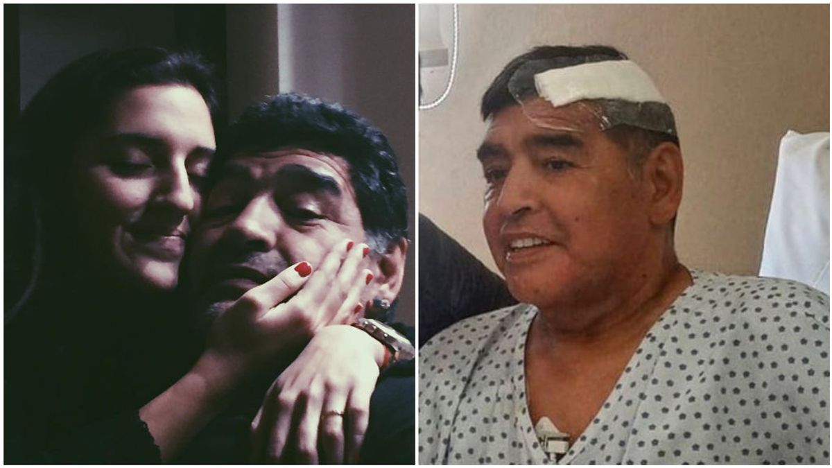 Maradona con su hija Jana y su única foto en el hospital.