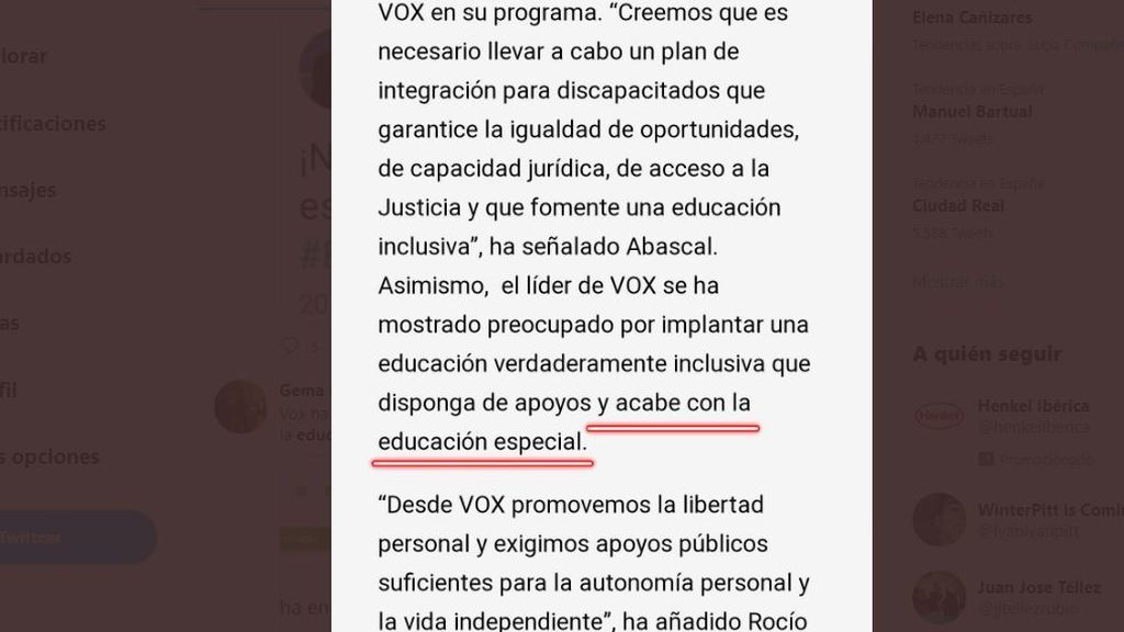 Vox defendía en su programa de 2016 acabar con la educación especial, como la Ley Celaá que ahora critica