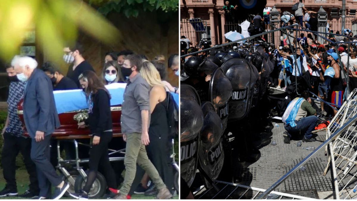 El esperpéntico entierro de Maradona: drones en el cementerio, disturbios en las calles y un millón de personas sin distancia de seguridad