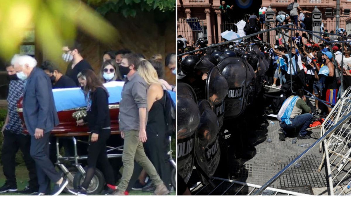 El esperpéntico entierro de Maradona: drones en el cementerio, disturbios en las calles y un millón de personas sin distancia de seguridad El esperpéntico entierro de Maradona: drones en el cementerio, disturbios en las calles y un millón de personas sin distancia de seguridad