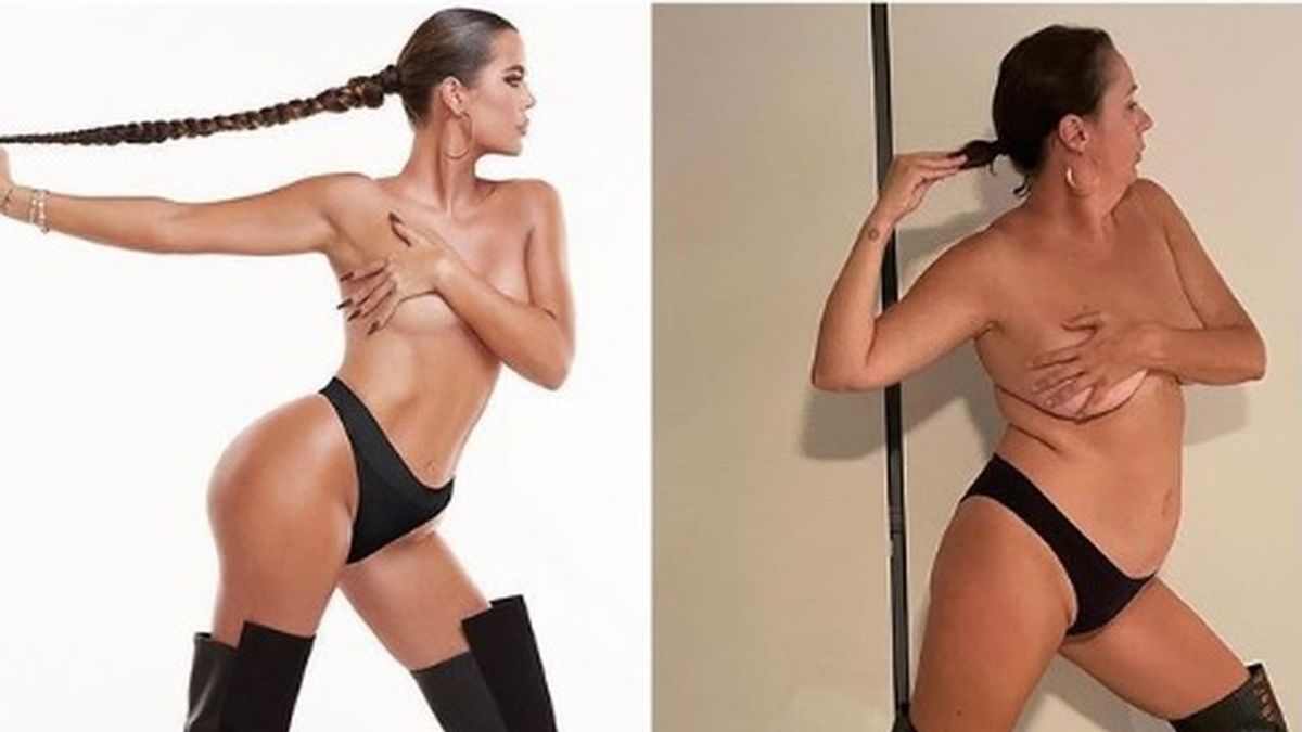 Una cómica parodia la foto de Khloe Kardashian en 'topless' y se vuelve viral en redes sociales