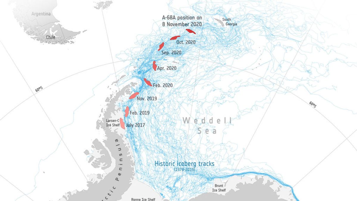 Crece el miedo a una colisión del iceberg gigante A-68a con la isla de Georgia del Sur