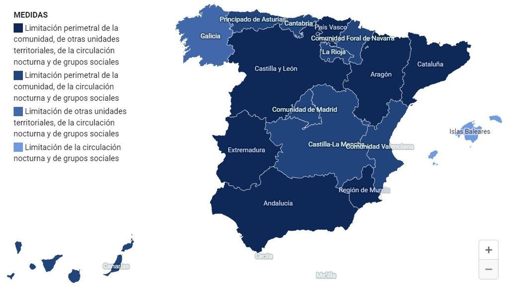 Sanidad publica en su web un mapa interactivo con las medidas que afectan a las CCAA bajo el estado de alarma Sanidad publica en su web un mapa interactivo con las medidas que afectan a las CCAA bajo el estado de alarma
