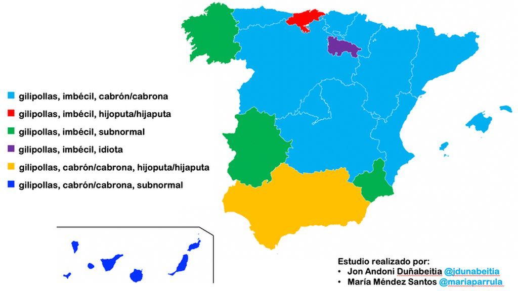 Tres insultos más frecuentes en cada comunidad autónoma