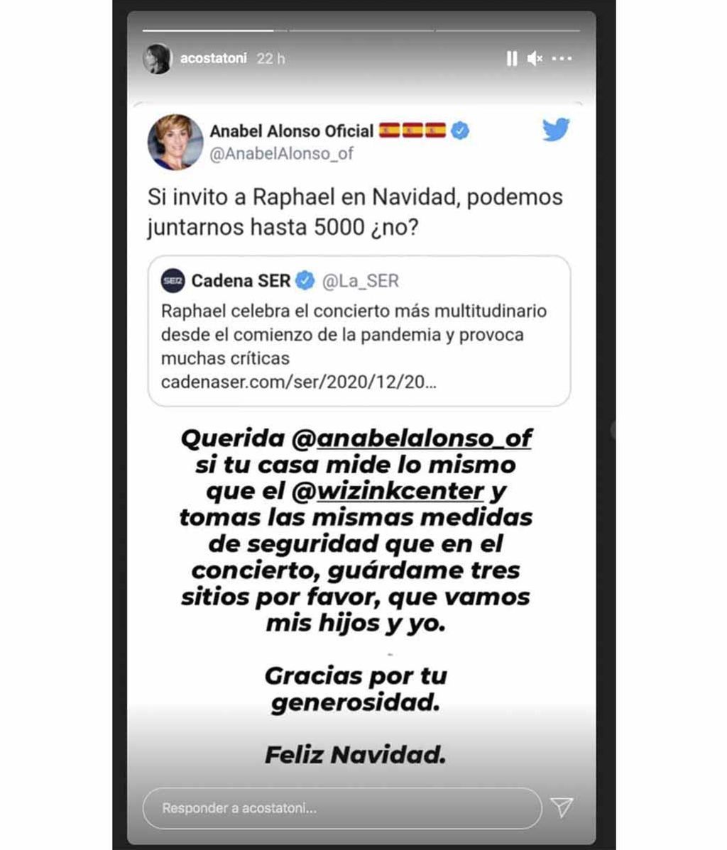 Toni Acosta responde a Anabel Alonso