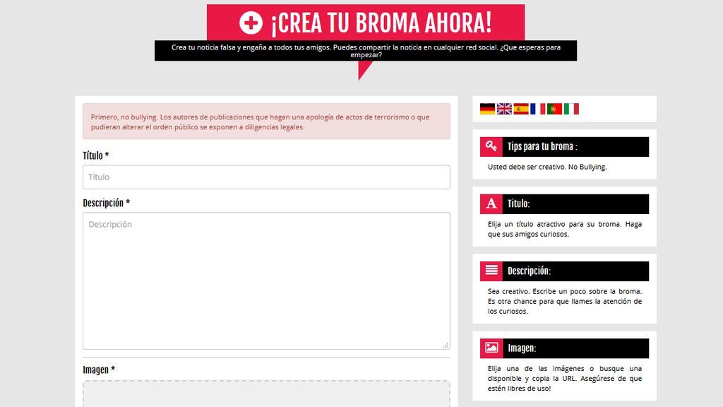 Crear noticias falsas de broma.