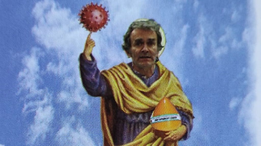 Fernando Simón, convertido en "Nuestro Señor de los Confinados" en una estampita para felicitar la Navidad Fernando Simón, convertido en "Nuestro Señor de los Confinados" en una estampita para felicitar la Navidad