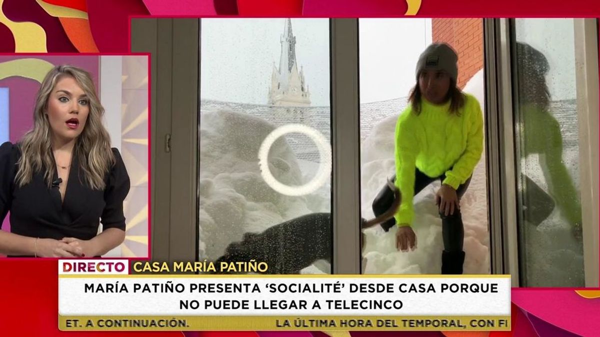 La brutal nevada deja a María Patiño atrapada en casa: la presentadora conecta desde su salón