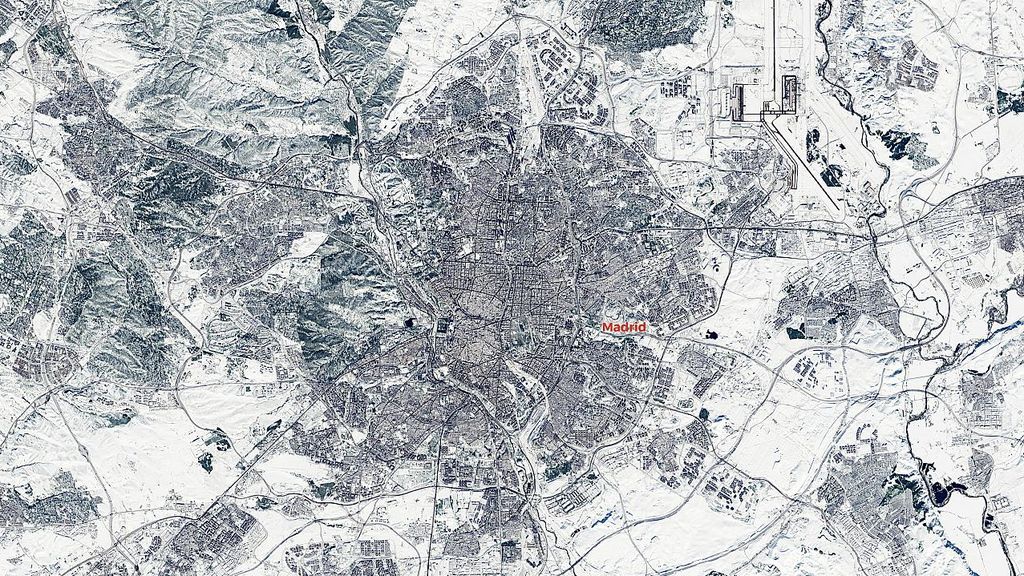 La nevada histórica en Madrid vista desde el espacio