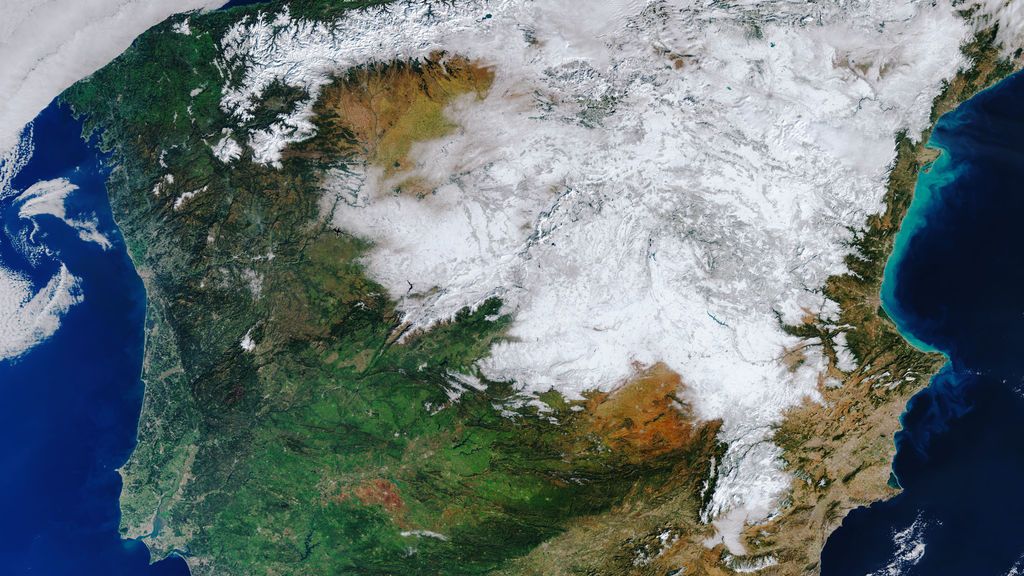 España, desde el espacio: medio país nevado por Filomena España, desde el espacio: medio país nevado por Filomena