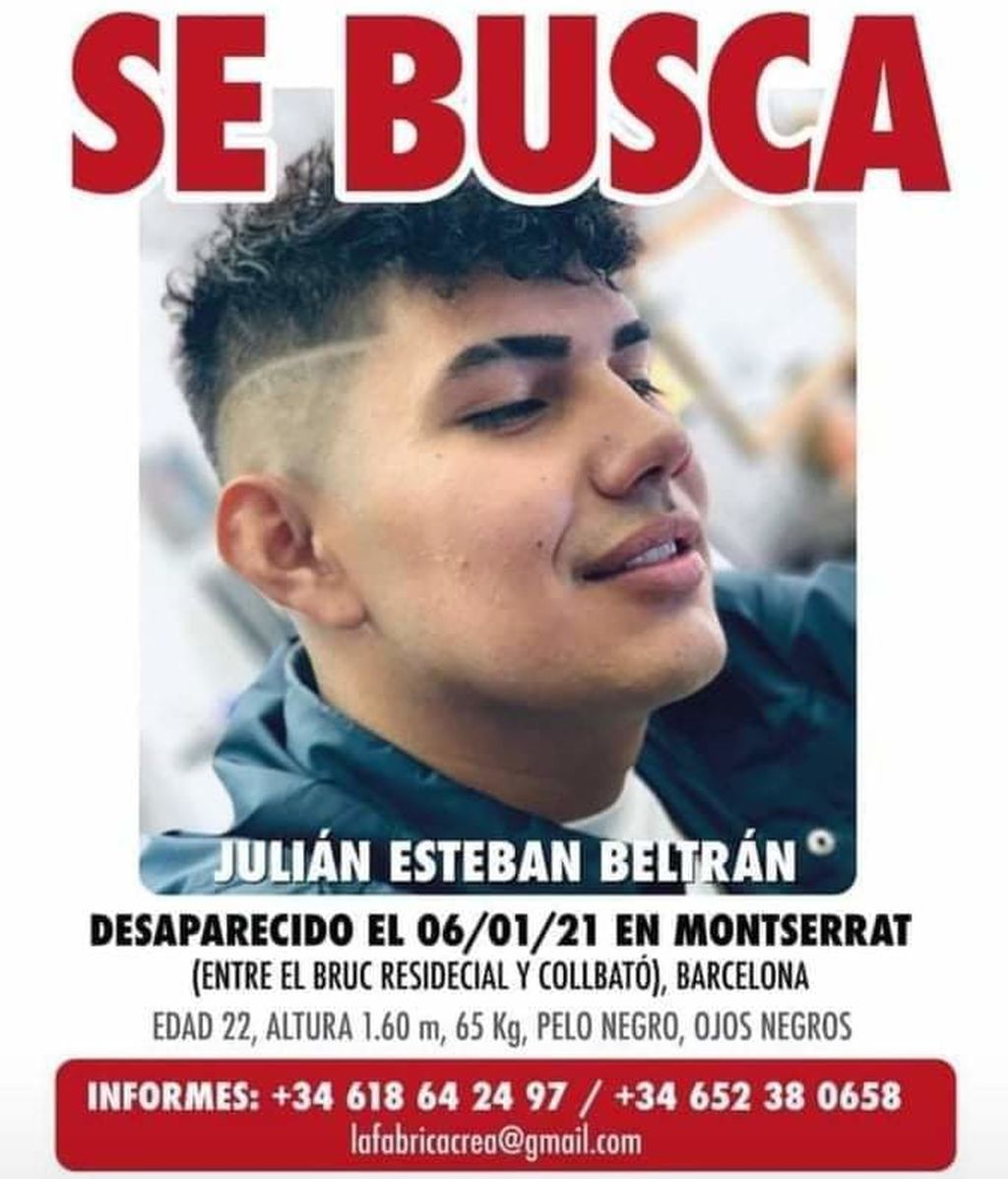 Buscan a Julián Esteban Beltrán, un joven desaparecido en Monserrat, Barcelona