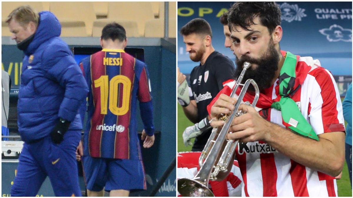 Asier Villalibre celebró con una trompeta la Supercopa.