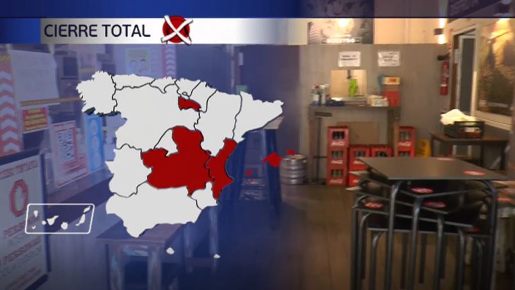 Mapa de cómo se encuentra las restricciones en la hostelería en España