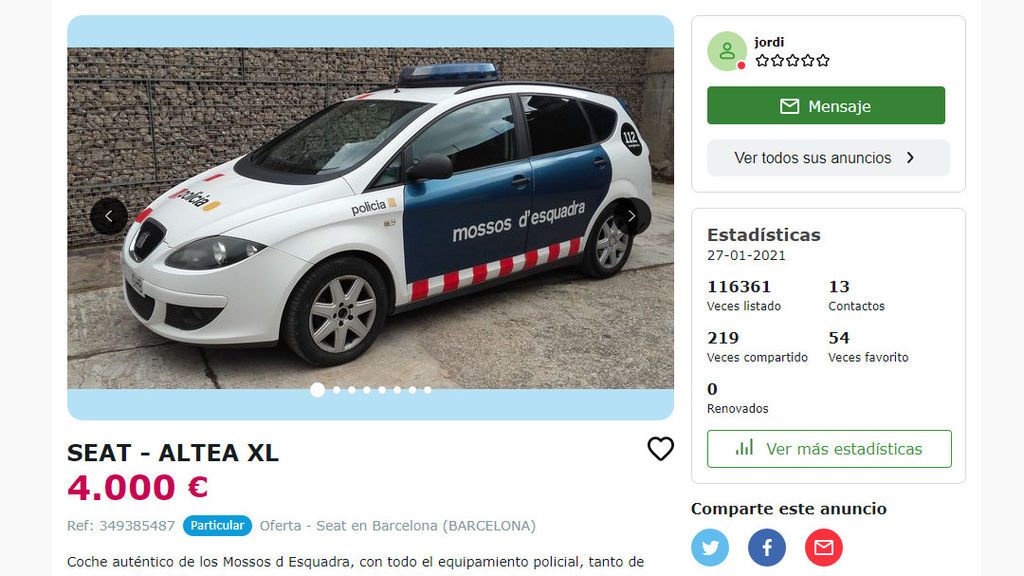 Los Mossos d'Esquadra investigan un anuncio en internet que pone a la venta uno de sus coches Los Mossos d'Esquadra investigan un anuncio en internet que pone a la venta uno de sus coches