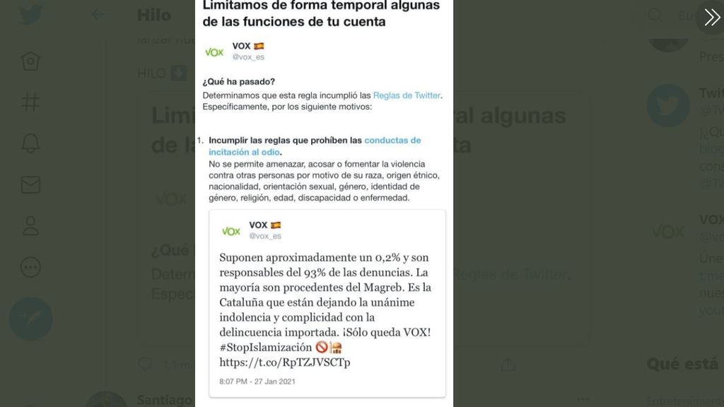 El tuit de Vox que le ha costado un bloqueo