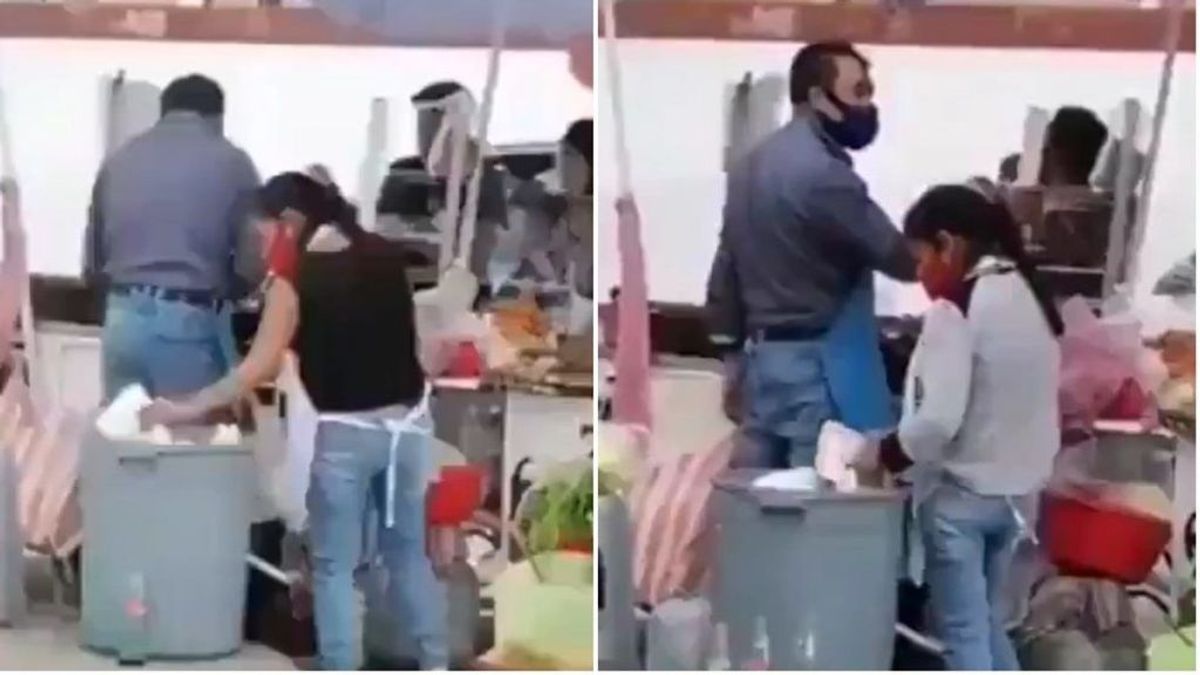 Denuncia viral: saca los platos de la basura para reutilizarlos en su puesto callejero de comida Denuncia viral: saca los platos de la basura para reutilizarlos en su puesto callejero de comida