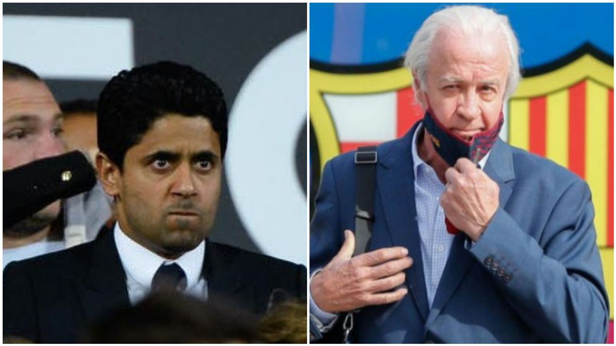 Nasser Al-Khelaïfi, jeque del PSG, la lío en el palco del Camp Nou: aplaudió en la cara a Tusquets y se fue de su butaca Nasser Al-Khelaïfi, jeque del PSG, la lío en el palco del Camp Nou: aplaudió en la cara a Tusquets y se fue de su butaca