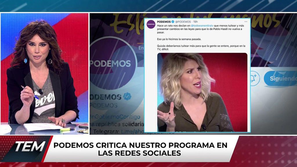 ¡Lío con Podemos!: el partido critica el programa en sus redes sociales Todo es mentira 2021 Programa 532