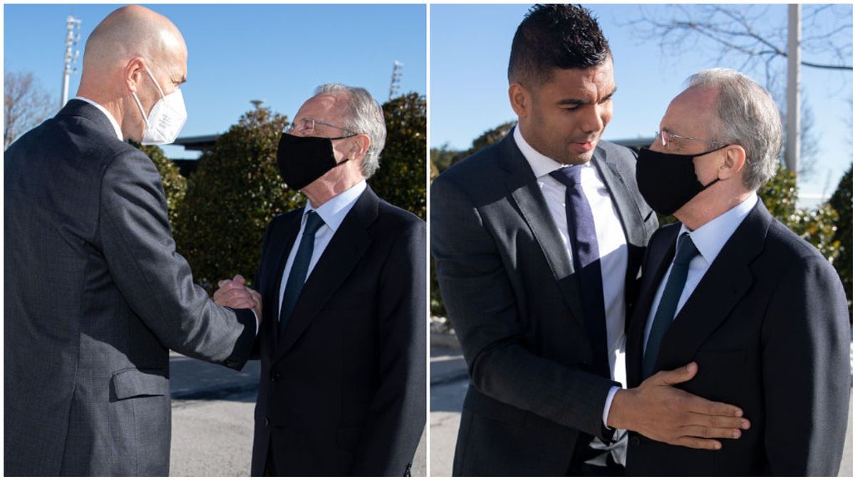 Florentino Pérez despidió a los jugadores antes de viajar a Bérgamo. Florentino Pérez despidió a los jugadores antes de viajar a Bérgamo.