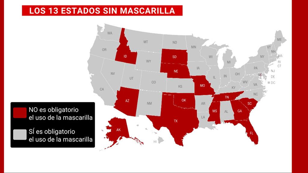 Los 13 estados sin mascarilla