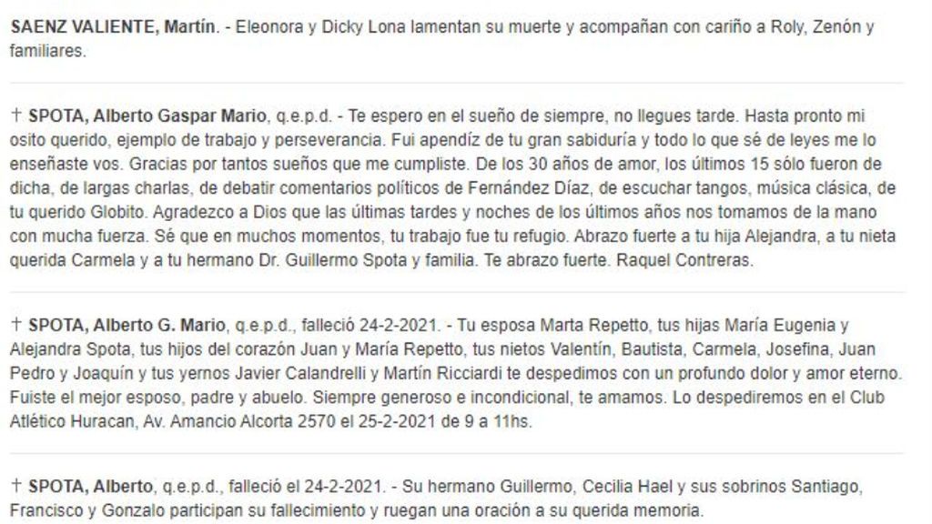 Esquela del diario La Nación