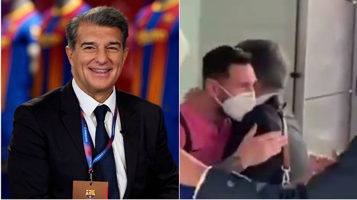 Laporta, uno más en la expedición de Barcelona con especial abrazo a Messi Laporta, uno más en la expedición de Barcelona con especial abrazo a Messi