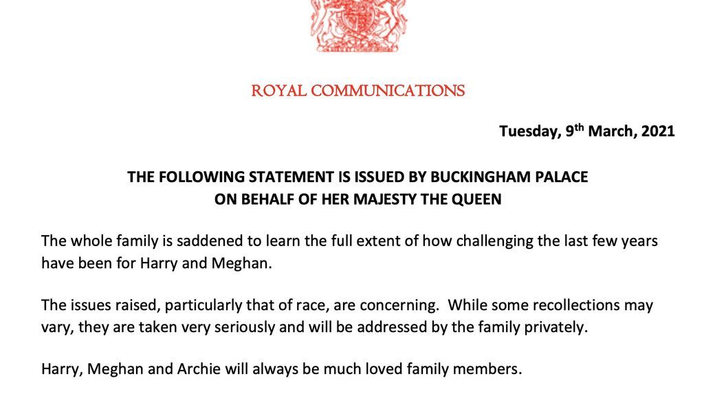 El comunicado de la reina de Inglaterra tras la entrevista