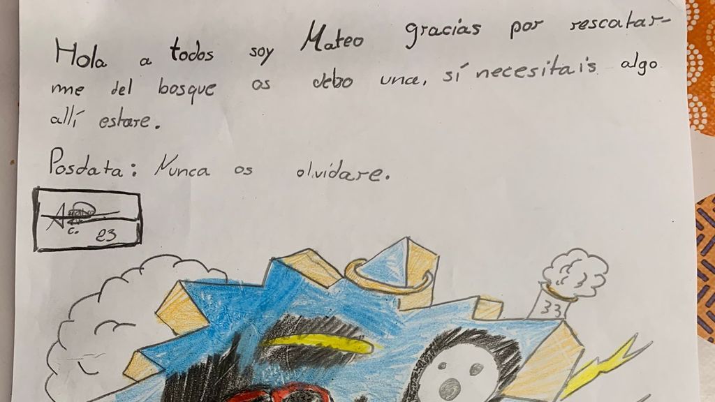 Dibujo realizado por el menor para los agentes que le rescataron