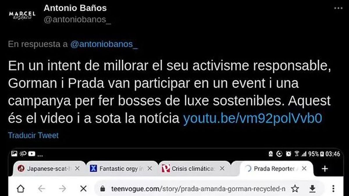 Antonio Baños tuitea un pantallazo de su ordenador con páginas abiertas de porno